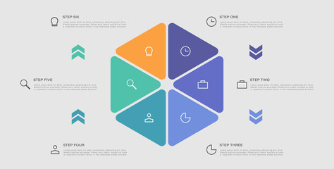 Hexagon vector infographics design template with linear icons and 6 steps