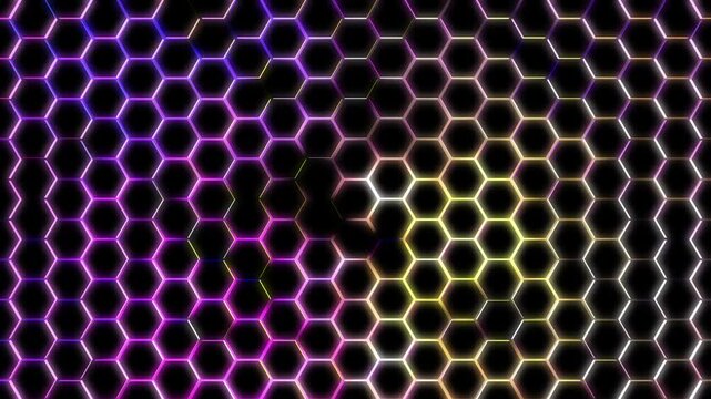 lumi&egrave;res sur des alv&eacute;oles, 3 lumi&egrave;res en sources avec du mauve et du bleu et du jaune intense, vid&eacute;o arri&egrave;re plan lumineux