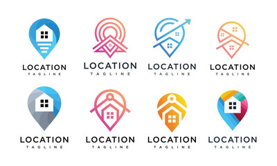 Collection of House Location Logo Design Templates. Modern home location and building logo design
