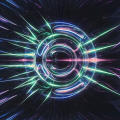 Fototapeta premium Abstract design pulsates with neon glowing light effects casting an entrancing glow in the darkness captivating the eye with its vibrant energy glass circles neon glowing light effects