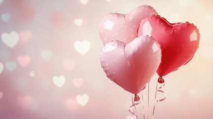 a bunch of pink heart shaped balloons with ribbons