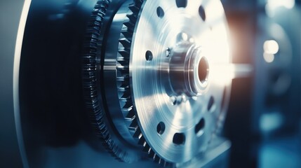 Close-up shot of a flywheel spinning, capturing the energy storage and rotational momentum in mechanical engineering systems