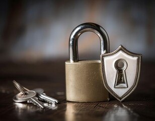 Security and protection, featuring symbols like a padlock, shield, and a key symbolizing safety,...