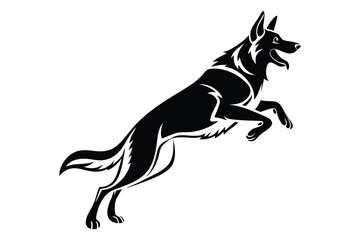 Fototapeta premium Energetic German Shepherd Silhouette - Leaping Dog Illustration