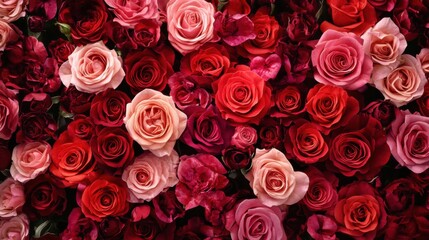 Obraz premium a bunch of red and pink roses are arranged together