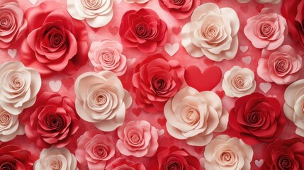 Naklejka premium a wall of paper roses with hearts on them