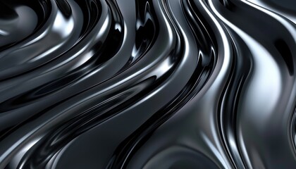 Abstract Black Metallic Waves Flowing Design