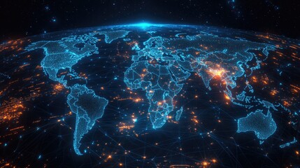 Detailed world map with countries outlined in blue, designed as a template for annual reports, infographics, or global business presentations