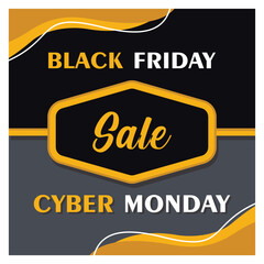 Black friday cyber monday sale text Advertisement With Bold Yellow Highlights.