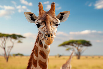 Obraz premium Mother Giraffe Nuzzling Her Baby in Golden Light