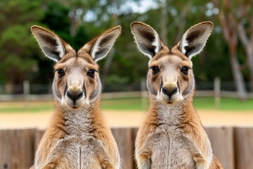Fototapeta premium Two Kangaroos Enjoying the Australian Outback Sunshine