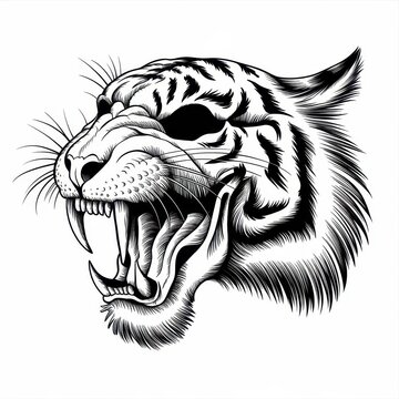 recommend clip art: Roaring Tiger Head Black And White Illustration