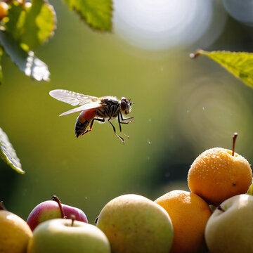 Insekten - Obstfliege umschw&auml;rmt Fr&uuml;chte im Freien