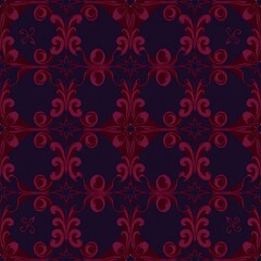 Fototapeta premium Burgundy Damask Seamless Pattern 