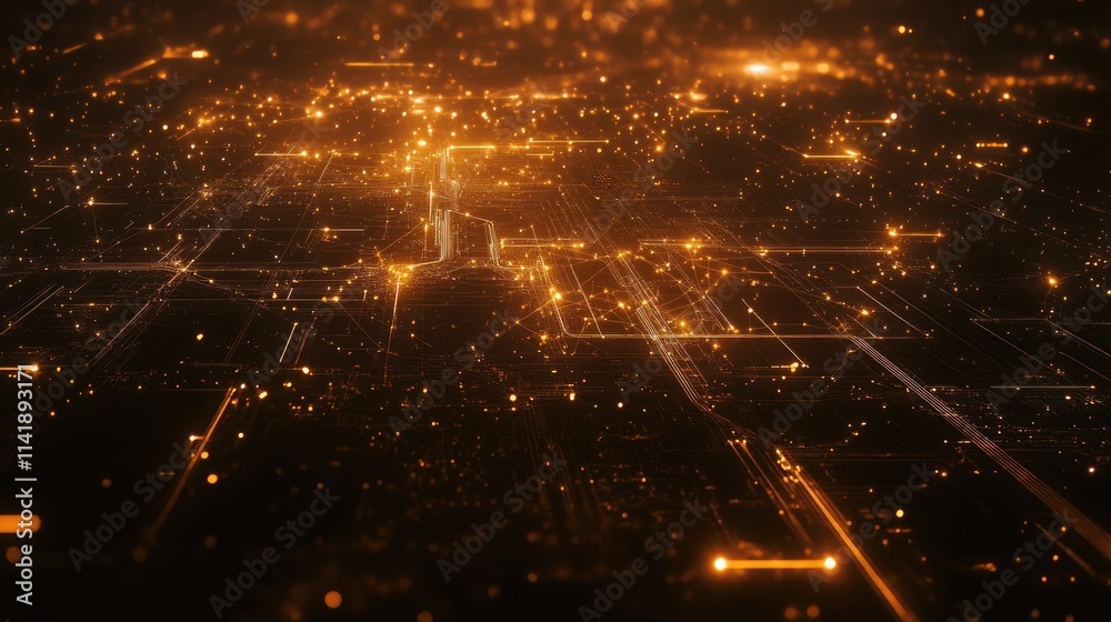 Poster futuristic global tech banner with abstract digital circuits and glowing connections across a dark b