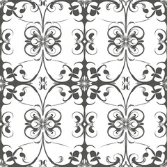 Obraz premium Intricate Grey Floral Pattern: A seamless, captivating pattern of grey floral motifs on a white background. Perfect for adding a touch of elegance and sophistication to any design project. 