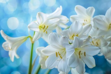 Fototapeta premium A close up of white flowers on a blue background