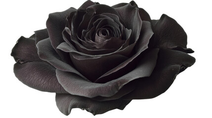 Elegant Black Rose with Rich Petals and Intricate Details on a Transparent Background, Symbolizing Mystery, Elegance, and Timeless Beauty for Creative Use