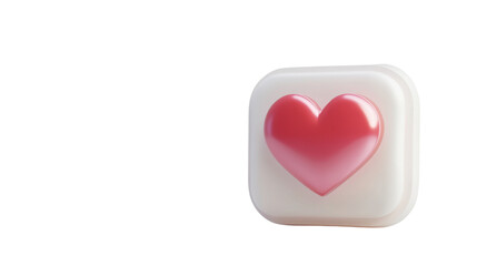 3D Red Heart Icon on a White Button for Digital Love and Emotion Representation in Social Media, Apps, and Online Communication Context