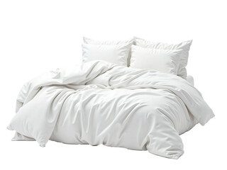 Cozy Double Bed with Soft Pillows and Blanket on Transparent Background