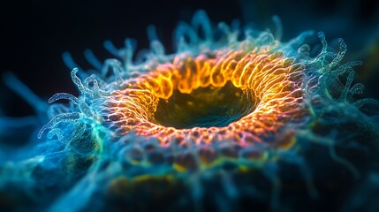 Microscopic Cellular Structure Glowing Vibrantly