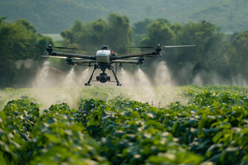 Fototapeta premium Drone flying in sky over beautiful nature during observation from top