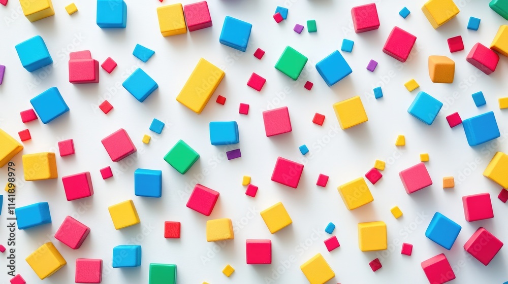 Poster White background with scattered colorful blocks in multiple shapes and sizes, offering a creative and energetic design space in the center