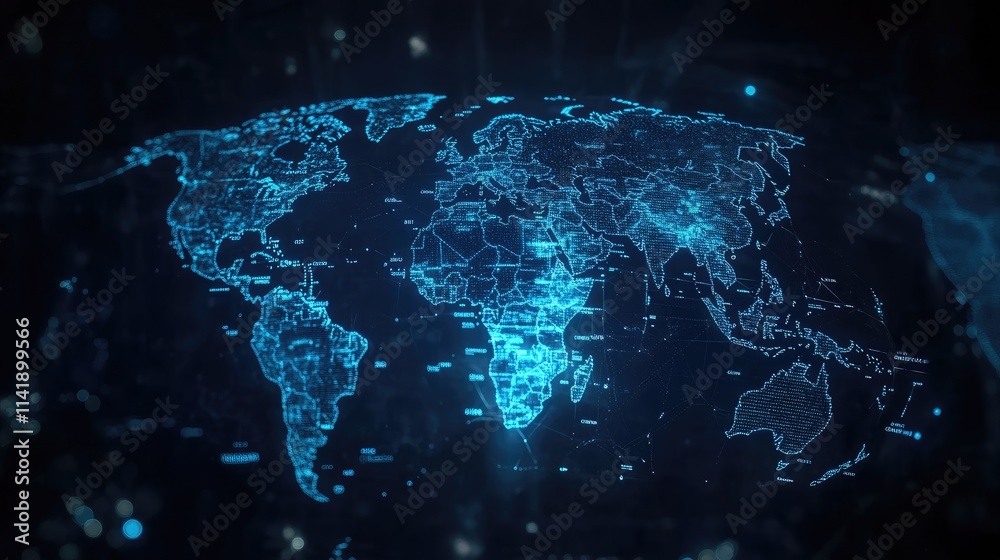 Poster world map with countries highlighted in blue, ideal for business infographics, global report formats