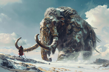 Fototapeta premium Fantastically majestic mammoth in its natural habitat with large tusks