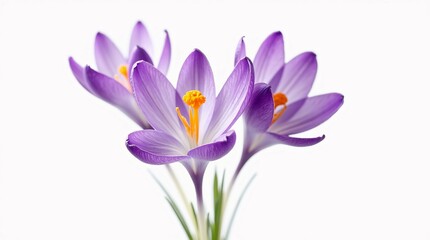 Purple Crocus Flowers Isolated on a White Background.