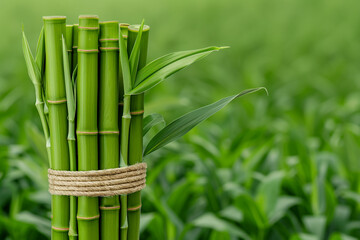 Obraz premium Fresh Bamboo Shoots Bundled Together with Rope on a Farm