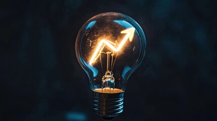 Lightbulb with upward arrow on dark background, symbolizing growth and innovation