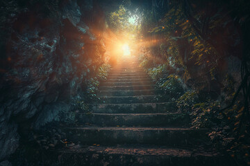 Naklejka premium Fantastically beautiful staircase leading to cloudy sky at natural light