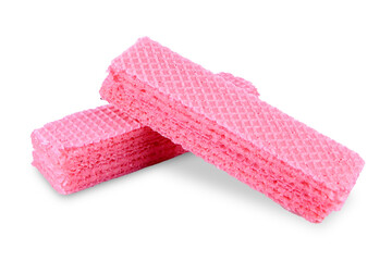 pink wafer biscuits cubes isolated on white background. Closeup view. transparent background. PNG file