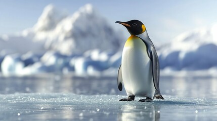 Fototapeta premium The emperor penguin, a majestic polar bird, stands majestically in the cold polar landscape