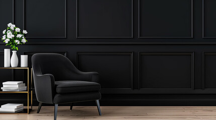 Cozy Black Reading Nook with a Black Armchair