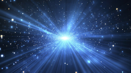 Fototapeta premium Bright blue abstract background with light rays and stars