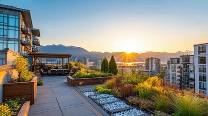 Luxury Rooftop Garden Oasis with Stunning Sunset Cityscape Views