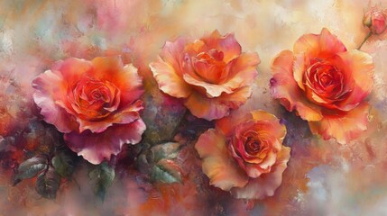 Obraz premium A Vibrant Painting of Four Orange Roses
