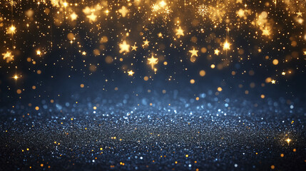 Obraz premium Sparkling golden stars and snowflakes create magical Christmas background