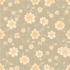 Fototapeta premium Creamy Floral Pattern: Elegant and timeless, this seamless pattern features delicate cream-colored flowers on a soft taupe background. Perfect for textiles, wallpapers, and surface designs.