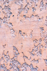 A detailed close-up of a weathered wall with peeling plaster, featuring rough textures, abstract patterns in earthy tones of beige and gray. The worn-out surface gives a rustic, artistic visual appeal