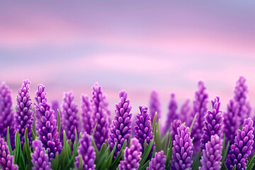 Obraz premium Lavender Field at Sunset with Purple Skies,
