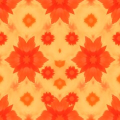 Obraz premium Orange and Red Floral Pattern: A vibrant seamless pattern featuring intricate orange and red floral motifs, perfect for textile designs, wallpaper, and surface patterns.