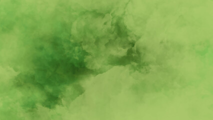 Abstract green pastel watercolor stains background, Light colored clouds in the midst of a dark green color.