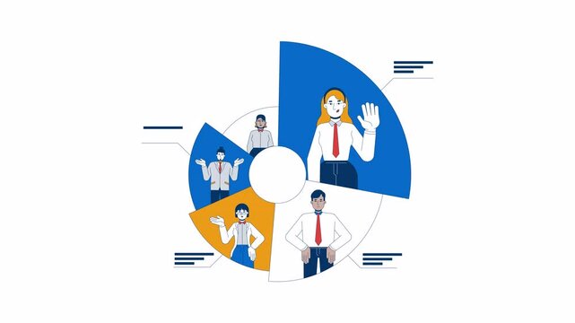 Effective workload distribution 2D animation. Allocating tasks among team members 4K video motion graphic. Employees responsibilities animated characters cartoon flat concept, white background