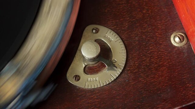 Vintage Circa 1900s Maxitone gramophone close up stock footage