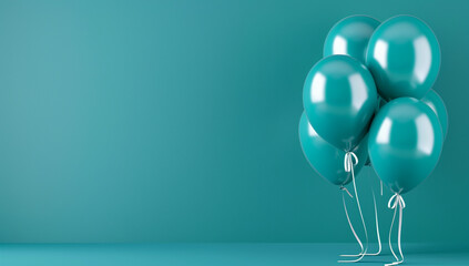 Festive Turquoise Balloons with White Ribbon for Party Decoration