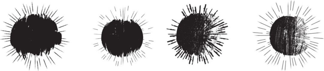 Collection of ink splashes for explosion effect .Set of Black Spray paint effect  .fireworks Explosion background . Starburst. Spray paint splashes . Sunburst effect .Radial lines and grainy particles