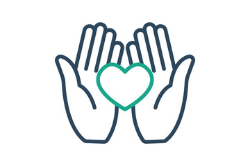 Kindness icon. line icon style. hand with heart. icon related to donation and charity. donation elements vector illustration